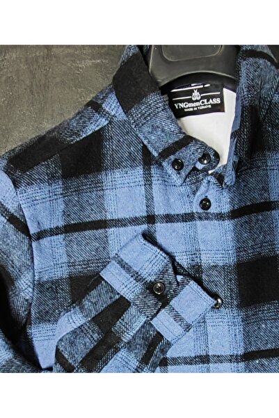 YNGMENCLASS Texturált SZAX KÉK Kockás Favágó ING