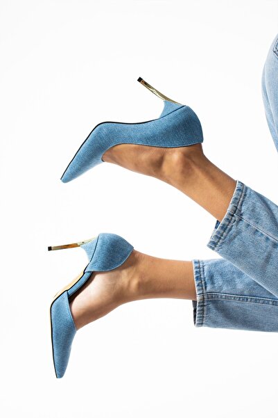 Güllü Shoes Kadın Topuklu Ayakkabı Kot Mavi Stiletto Konforlu Günlük Ve Özel Günler Için Rugan Vegan Deri