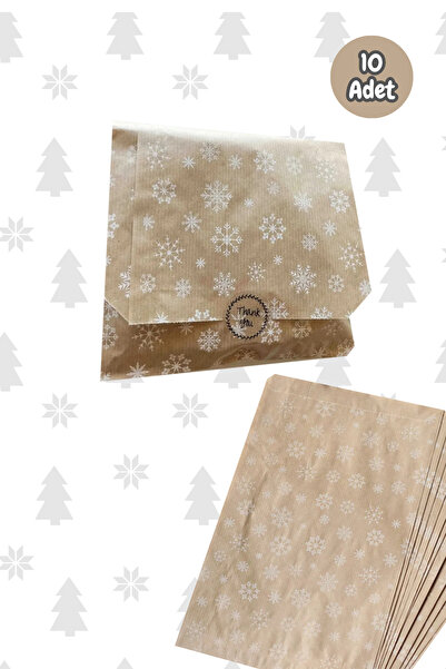 Dekals 10 Adet 18x30 Kar Desenli Orta Boy Hediye Paketi Yılbaşı Noel Temalı Hediye Ambalaj Kese Kağıdı
