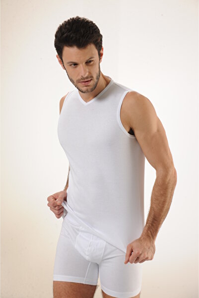 MODA Ανδρικό εσώρουχο από 100% βαμβάκι, λευκό με λαιμόκοψη σε σχήμα V, με μαλακή υφή