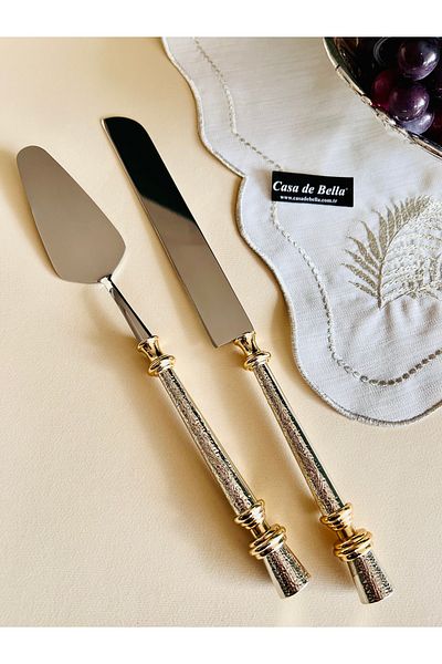 CASA DE BELLA طقم خدمة سكين ملعقة فضية مكون من قطعتين من الفولاذ