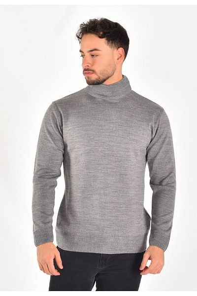 MİWAN COLLECTİON Half Fisherman Gray Slim Fit Men's Knitwear Sweater