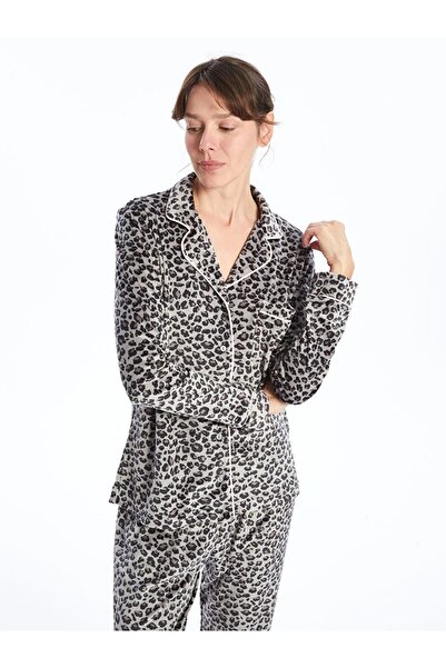 LC Waikiki LCW DREAM Gri Gömlek Yaka Leopar Desenli Kadın Pijama Takımı