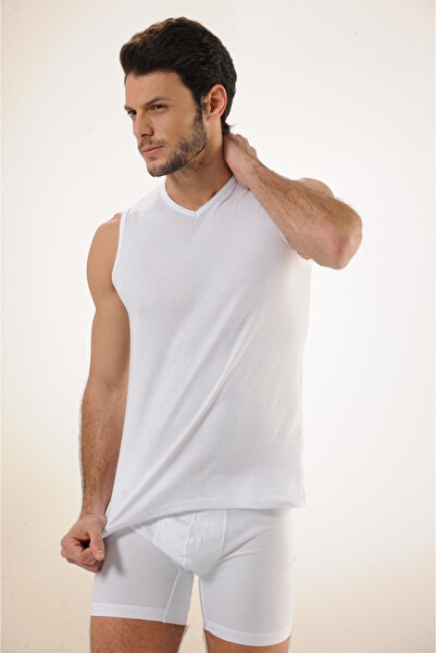 MODA Ανδρικό εσώρουχο από 100% βαμβάκι, λευκό με λαιμόκοψη σε σχήμα V, με μαλακή υφή