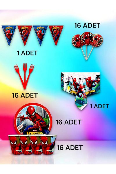 VibeHome Premium Set for 16 People Spiderman Themed - Birthday Party and Fun Events