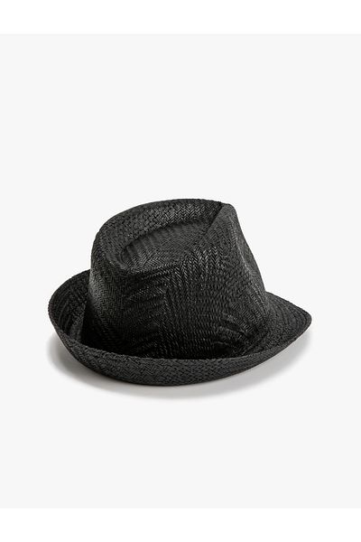 Koton Straw Fedora Hat with Knitted Motif