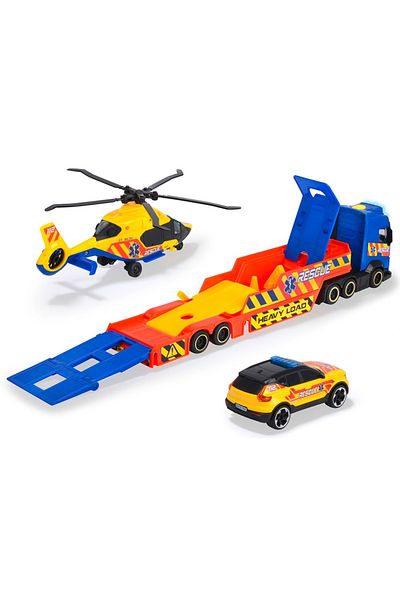 Dickie Toys Set Dickie Toys Rescue Transporter 40 cm cu camion, masina, elicopter si accesorii