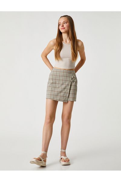 Koton Mini Shorts Skirt Metal Accessory Detailed Patterned Viscose Detailed