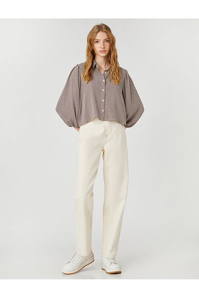 Koton Oversize košile viskózové balónkové rukávy Gingham Buttons