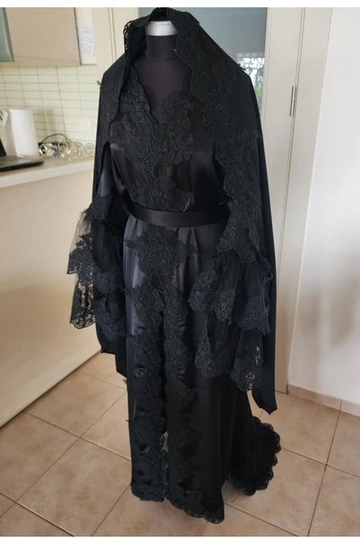 Tozpembebaby Black Satin Maternity Dressing Gown and Shawl