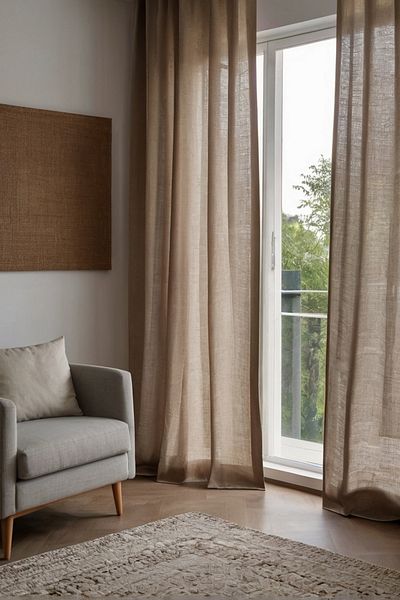 miyolin Washed Linen Curtain with Cornice, Washed Linen Background Curtain, Single Wing No Pleats