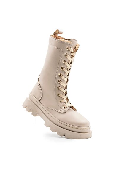 Şahnur حذاء بناتي مقاوم للماء برباط وسحاب شتوي فروي مبطن داخلي FK3376