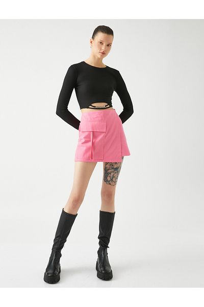 Koton Long Sleeve T-Shirt Crop Crew Neck Metal Accessories