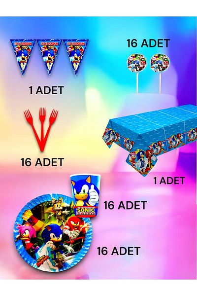 VibeHome Sonic Themed Premium Set for 16 - Birthday Party and Fun Events