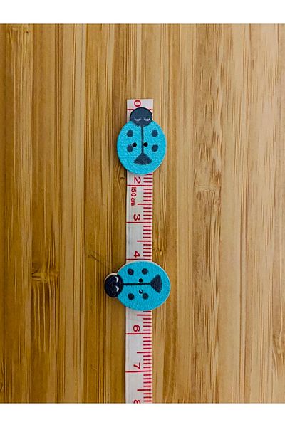 Kartopu Small Hole Ladybug Shaped Painting Wooden Button 18X13 Mm. Pack of 6. Turquoise.