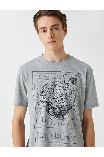 Koton Printed T-Shirt Crew Neck Short Sleeve Slim Fit