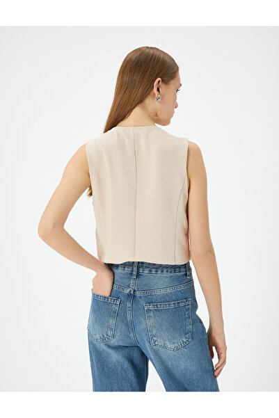 Koton Crop-Weste-Bluse aus dünnem Aerobin-Stoff mit V-Ausschnitt und Knöpfen