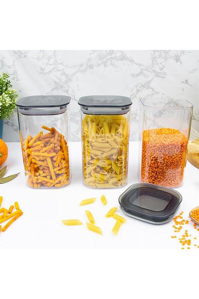 BRAVES 3 Pcs Vacuum Square Lunch Box Set - 1.1 Lt Lids Pulses Storage