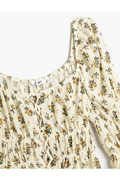 Koton Květinová halenka s dlouhým rukávem čtvercovým výstřihem