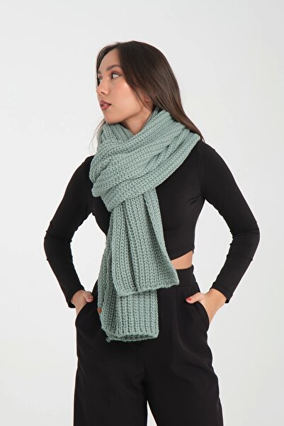 robanu Șal tricotat verde mentă cu textura moale |   Eșarfă caldă, moale și e...