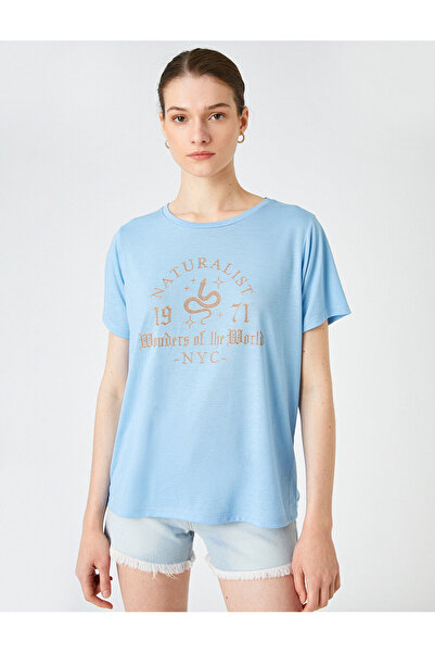 Koton Tričko s krátkym rukávom a výstrihom s potlačou sloganu