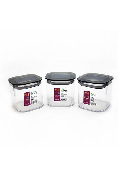 BRAVES 0.5 Lt Capacity 3 Pcs Vacuum Square Food Container Set - Pulses Storage with Lid