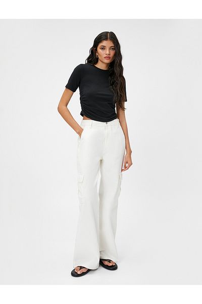 Koton Crop T-Shirt Short Sleeve with Gathered Sides