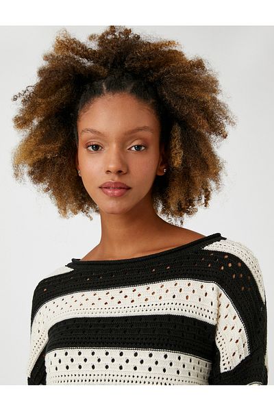 Koton Openwork Sweater Long Sleeve Round Neck