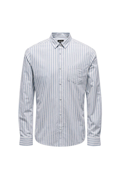 Only & Sons Slim Fit Gri - Mavi Çizgili Erkek Gömlek ONSALVARO SLIM LS OXFORD...