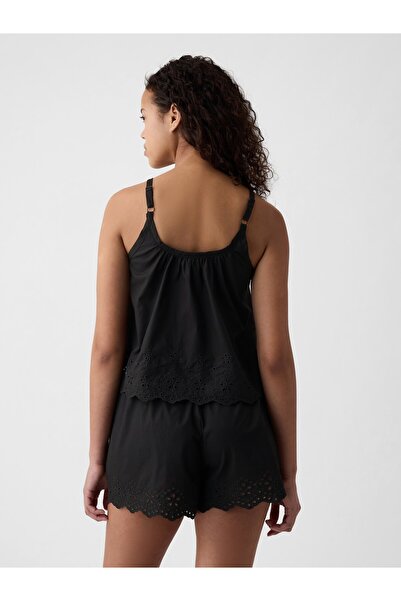 GAP Kadın Siyah Fisto İşlemeli Poplin Pijama Üstü