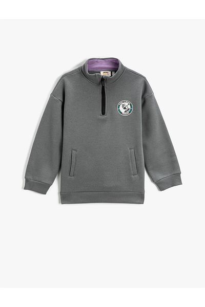 Koton Basic High Collar Sweatshirt with Zipper Detail and Pockets