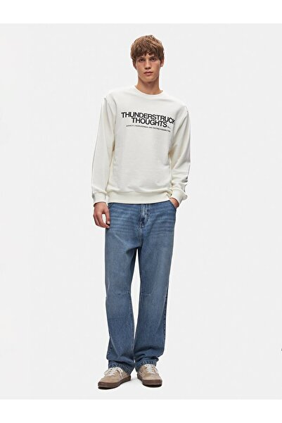 Ltb Slogan Crew Neck Long Sleeve Regular Fit Lilac Sweatshirt