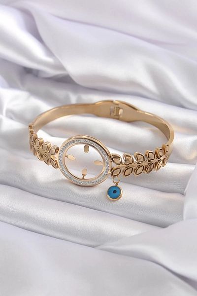 Clariss 316L Steel Gold Color Attachable Zircon Stone Detail Women's Handcuffs