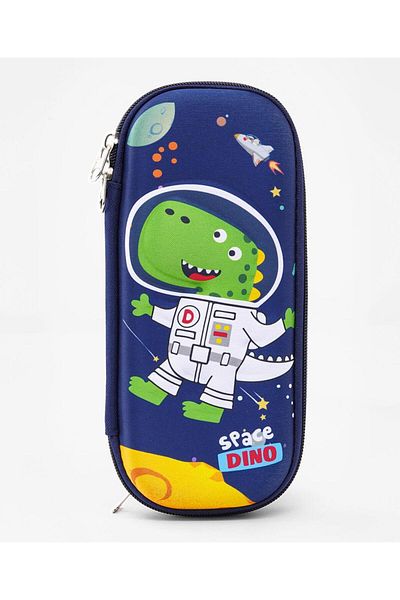 Bonfino Bonfino Dino Theme Pencil Case, Sturdy, Zipper Closure, 23 x 11 x 4 cm, 5 Years+ - Blue
