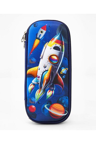 Bonfino Bonfino Space Theme Pencil Case, Sturdy, Zipper Closure, 23 x 11 x 4 cm, 5 Years+ - Blue
