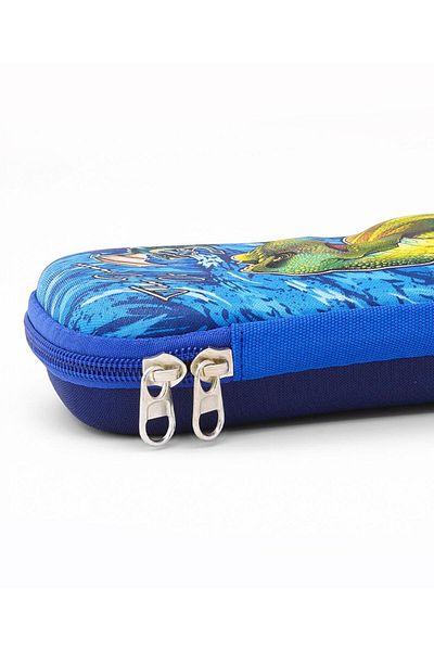 Bonfino Bonfino Dino Theme Pencil Case, Sturdy, Zipper Closure, 23 x 11 x 4 cm, 5 Years+ - Blue