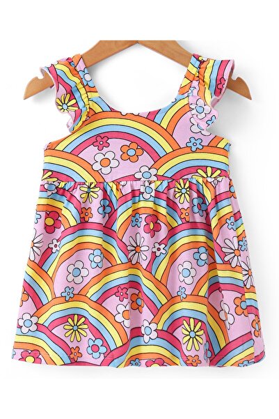 Babyhug Babyhug Cotton Knit Frock with Full Sleeves Denim Jacket & Floral Print - Multicolour