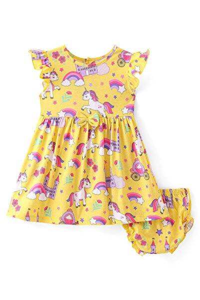 Babyhug فستان Babyhug Single Jersey Knit بأكمام مكشكشة مع طبعة يونيكورن وربطة...