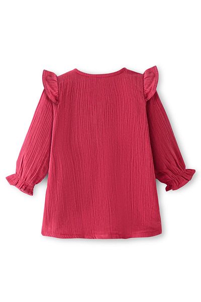 Bonfino Bonfino 100% Cotton Woven Full Sleeves Double Gauze A- Line Frock Frill Detailing  Solid Colour-Pink