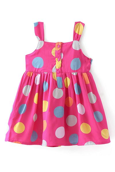 Babyhug Babyhug Poplin Woven Singlet Sleeves Polka Dots Printed Frock - Pink