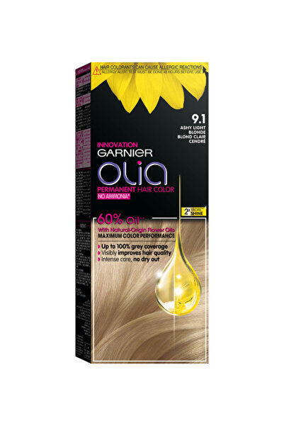 Garnier Olia, 9.1 Ashy Light Blonde, No Ammonia Permanent Haircolor, with 60% Oils