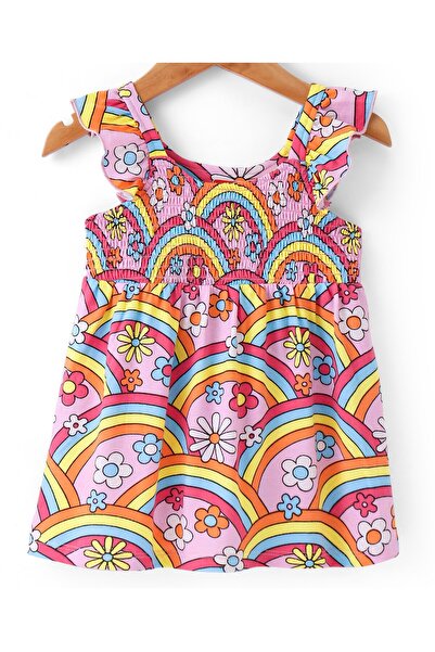 Babyhug Babyhug Cotton Knit Frock with Full Sleeves Denim Jacket & Floral Print - Multicolour