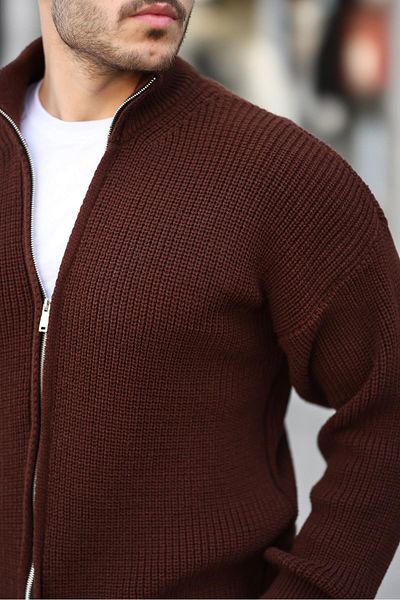 Valiberta Oversize Thessaloniki Knitted Zippered Men's Cardigan - Brown