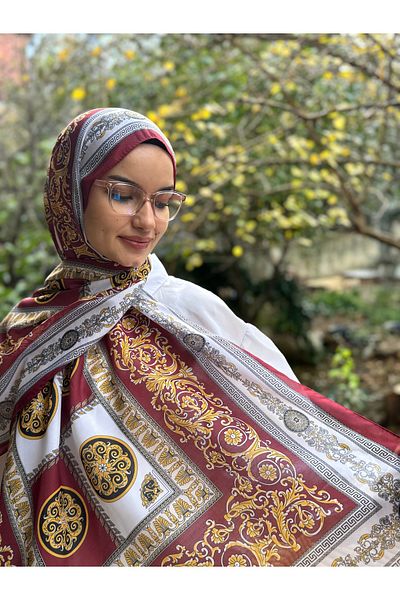 shalby Red Hijab Vera Patterned Cotton Soft Shawl