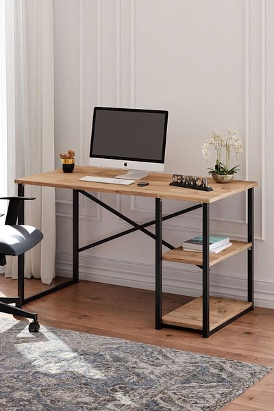 Ceramical Msr Computer Desk , Study Desk With Shelves , Home Office Desk - 60x120 Cm - Pine