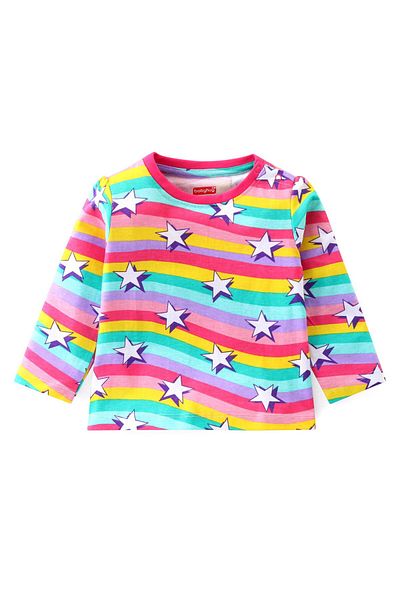Babyhug Cotton Knit Full Sleeves Co-ord Night Suit With Stars Print - Multicolor