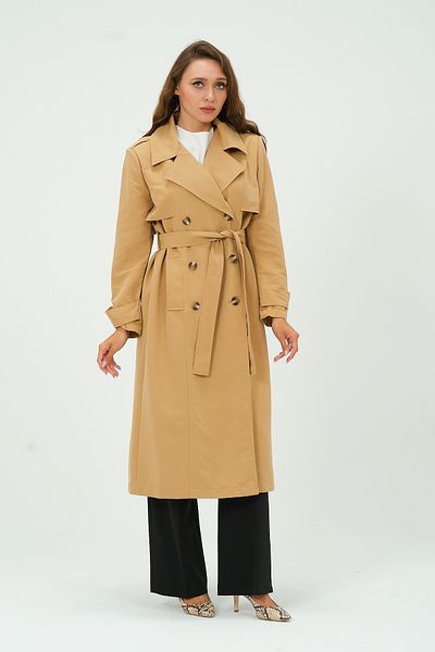 Bolivente Women's Double BReasted CollaR and Belted WindbReakeR Detailed Trench Coat