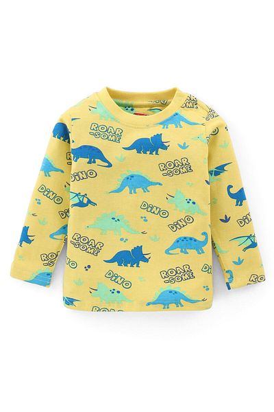 Babyhug Cotton Knit Full Sleeves Night Suit Dino Print - Yellow