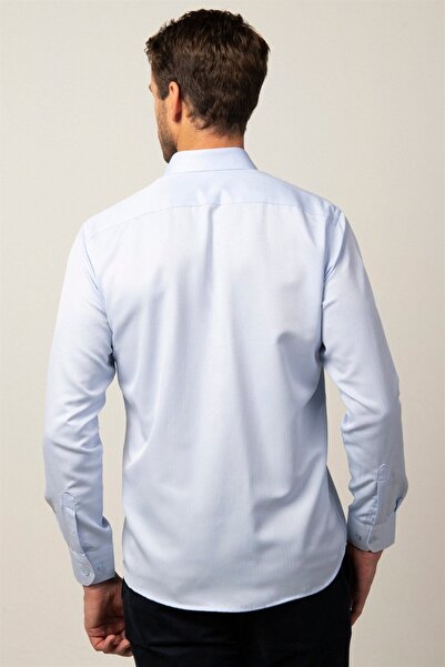 Tudors Klasik Fit Uzun Kollu Pamuklu Kolay Ütü Armürlü Erkek Mavi Gömlek