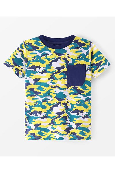Pine kids بدلة نوم نصف كم من القطن المحبوك بطبعة مموهة - لون أزرق داكن